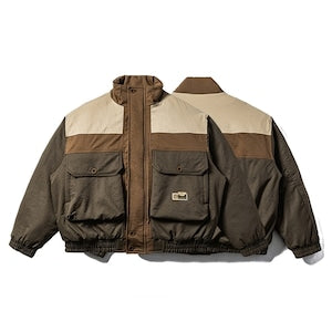 LUZZ Renk Bloklu Dik Yaka Büyük Cepli Pamuklu Mont