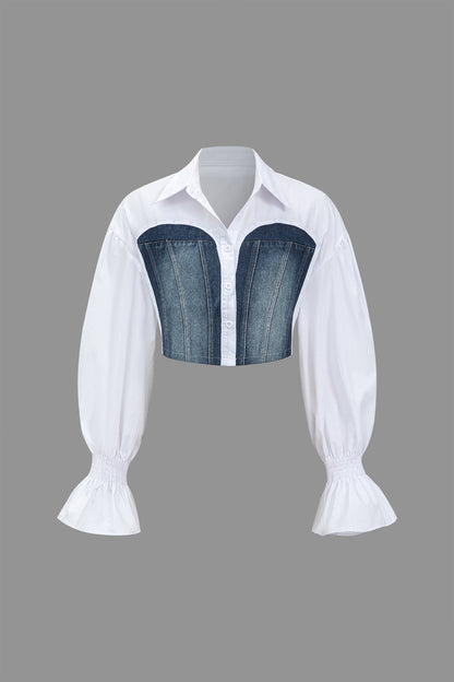 Ether Denim Patchwork Uzun Kollu Gömlek