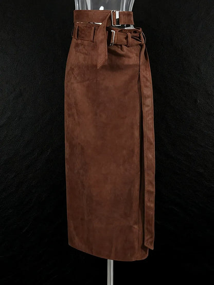 Nadine Waltz Kemerli Yüksek Bel Süet Etek