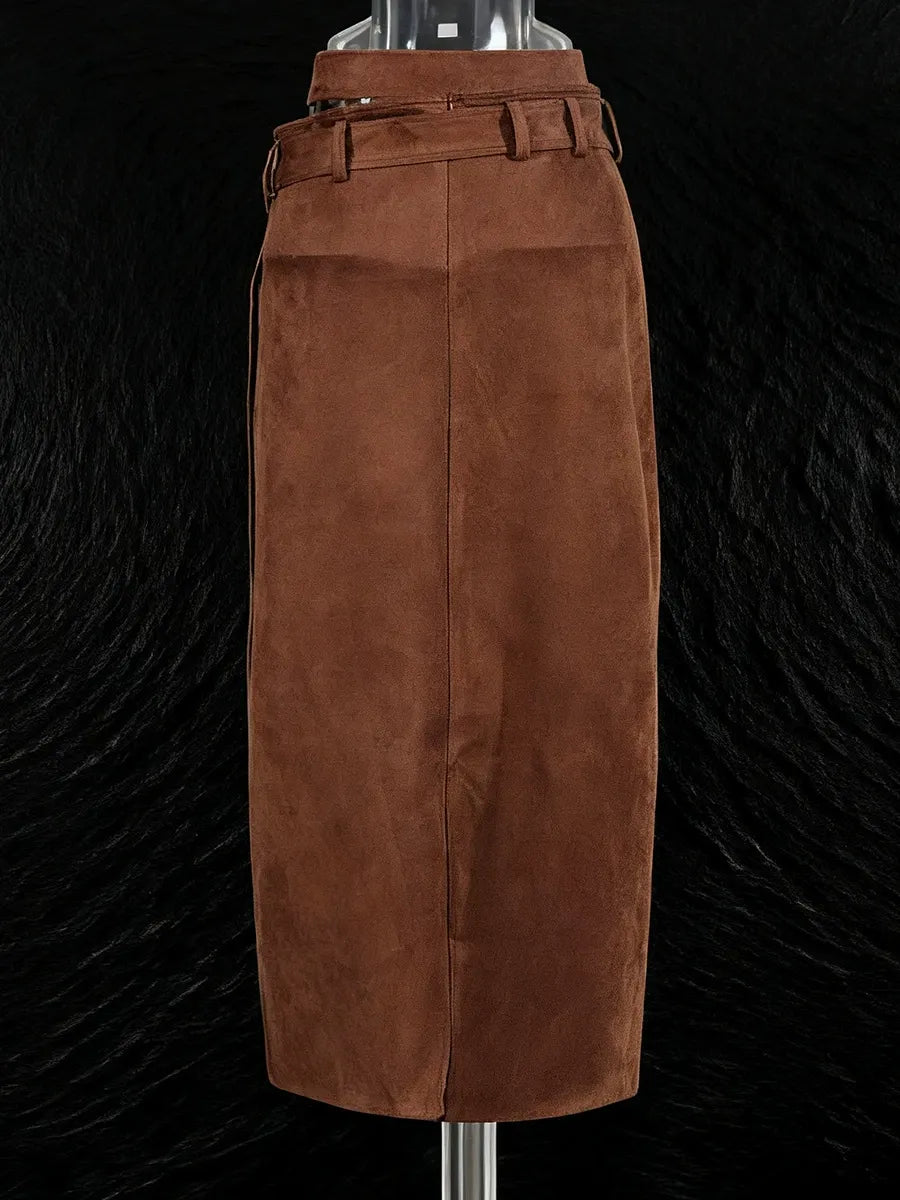 Nadine Waltz Kemerli Yüksek Bel Süet Etek