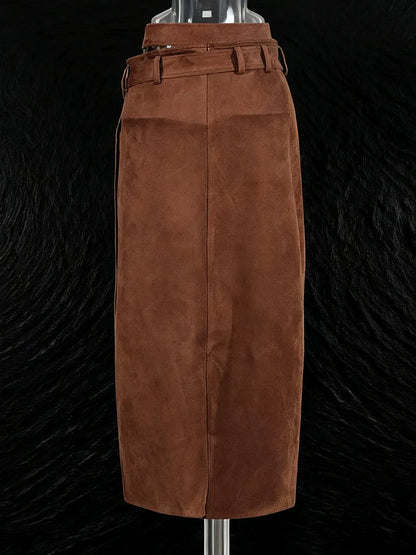 Nadine Waltz Kemerli Yüksek Bel Süet Etek