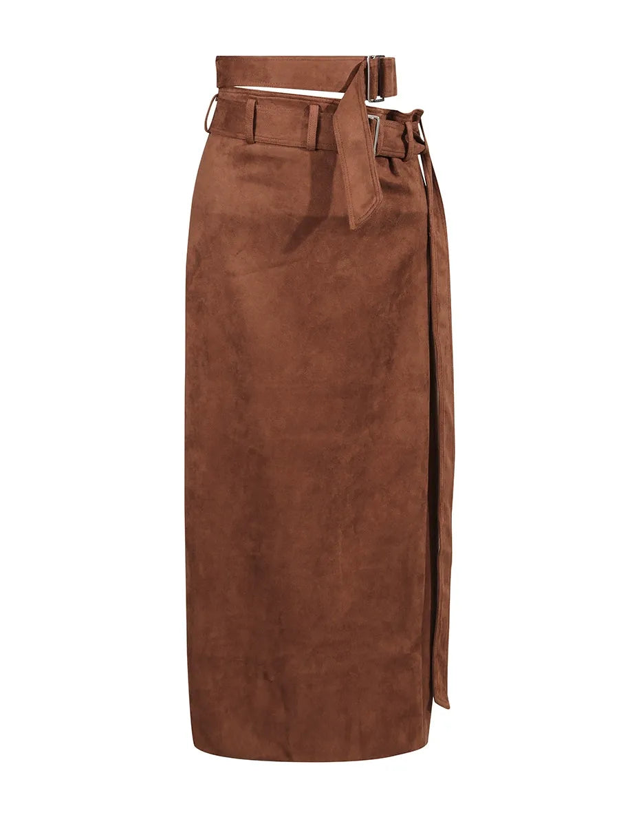 Nadine Waltz Kemerli Yüksek Bel Süet Etek