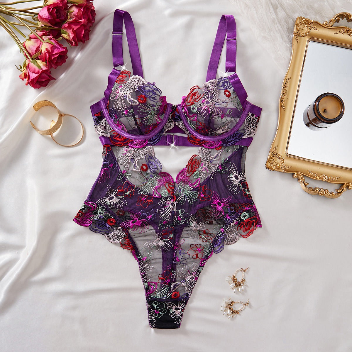 Midnight Collar Nakışlı Bodysuit