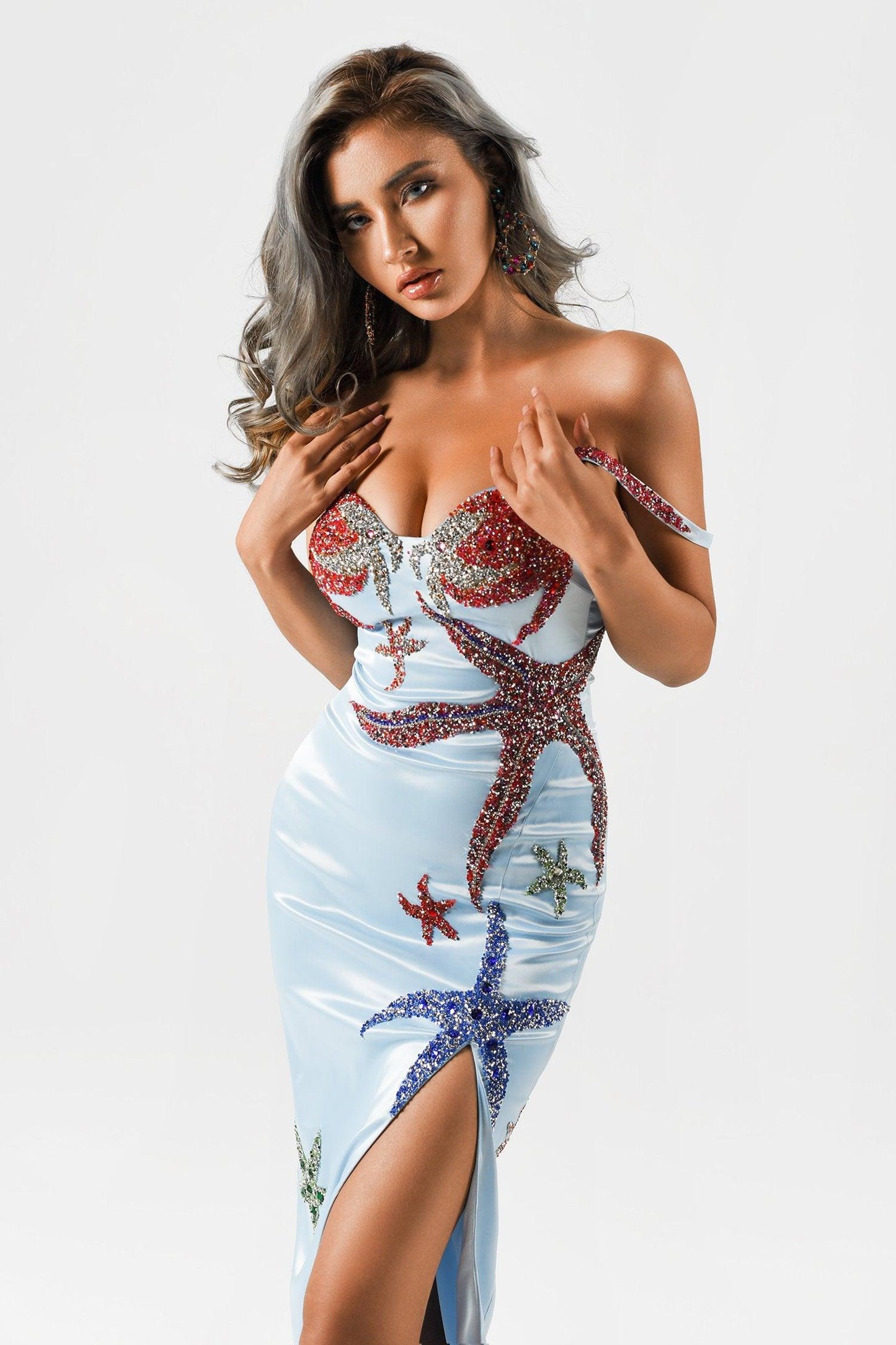 Molten Ivy Yırtmaçlı Taş İşlemeli Uzun Elbise