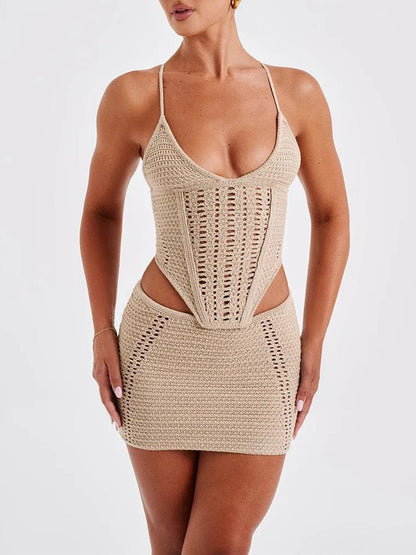 Raven Ledger Sırtı Açık Kolsuz Üst ve Etek Takımı