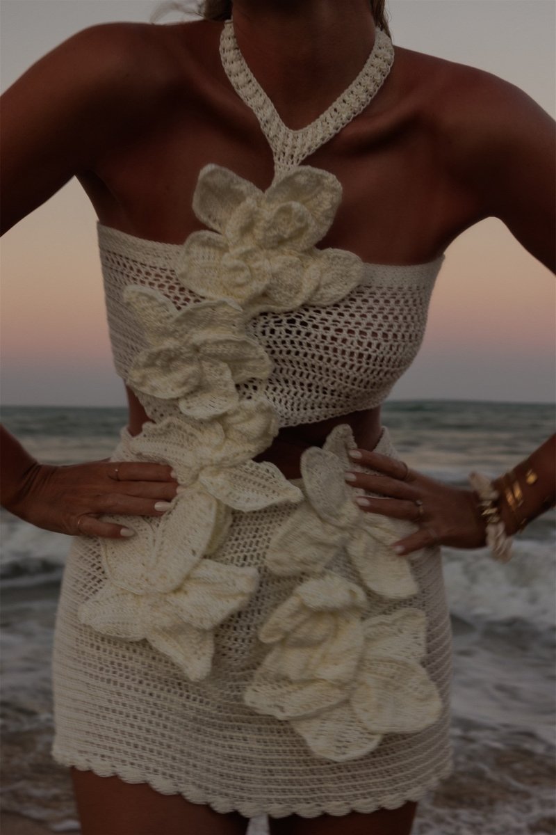 Sunset Örme Çiçekli Mini Elbise