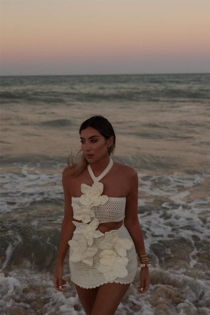 Sunset Örme Çiçekli Mini Elbise