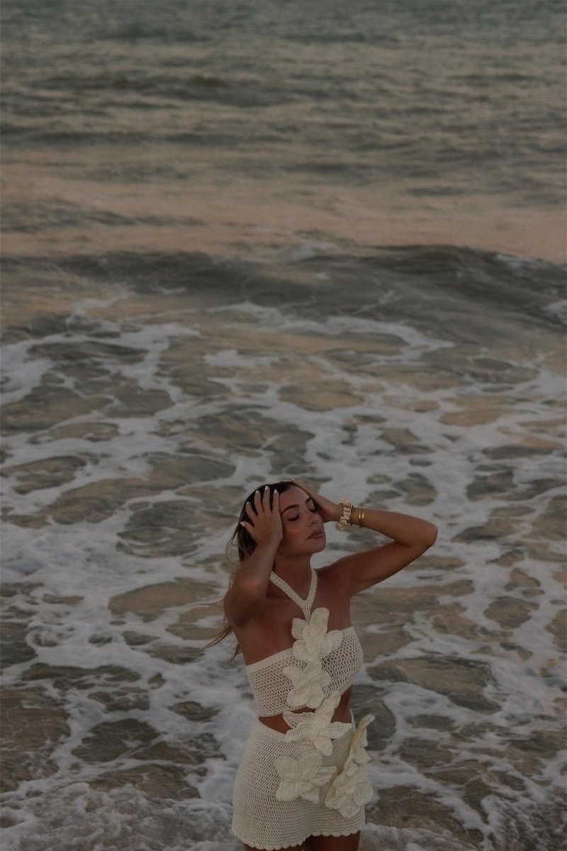 Sunset Örme Çiçekli Mini Elbise