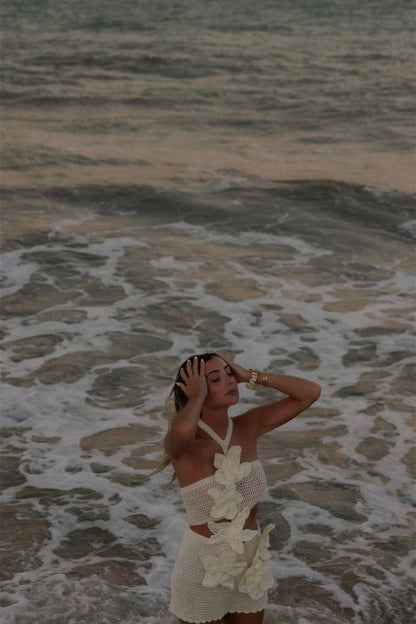 Sunset Örme Çiçekli Mini Elbise