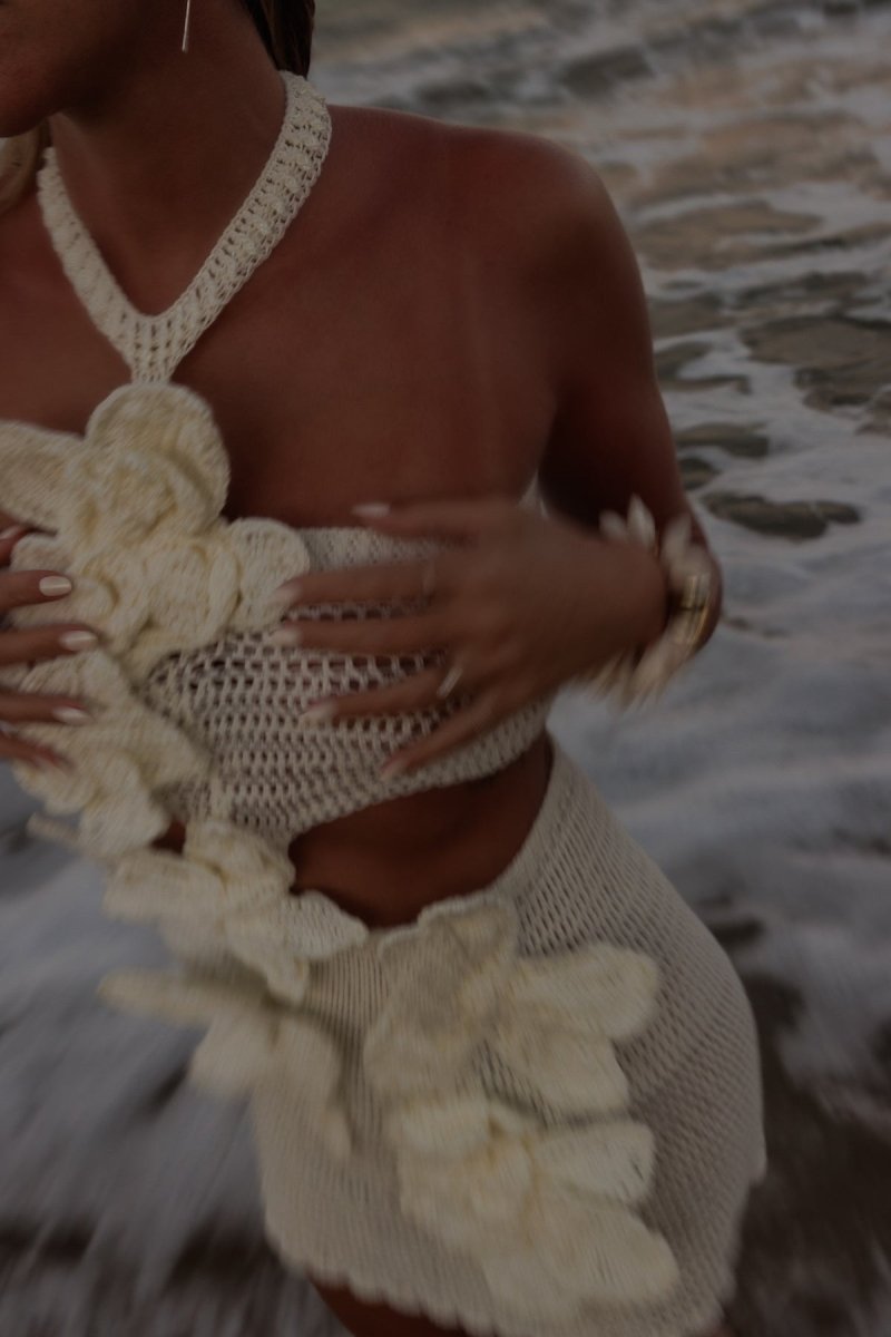 Sunset Örme Çiçekli Mini Elbise