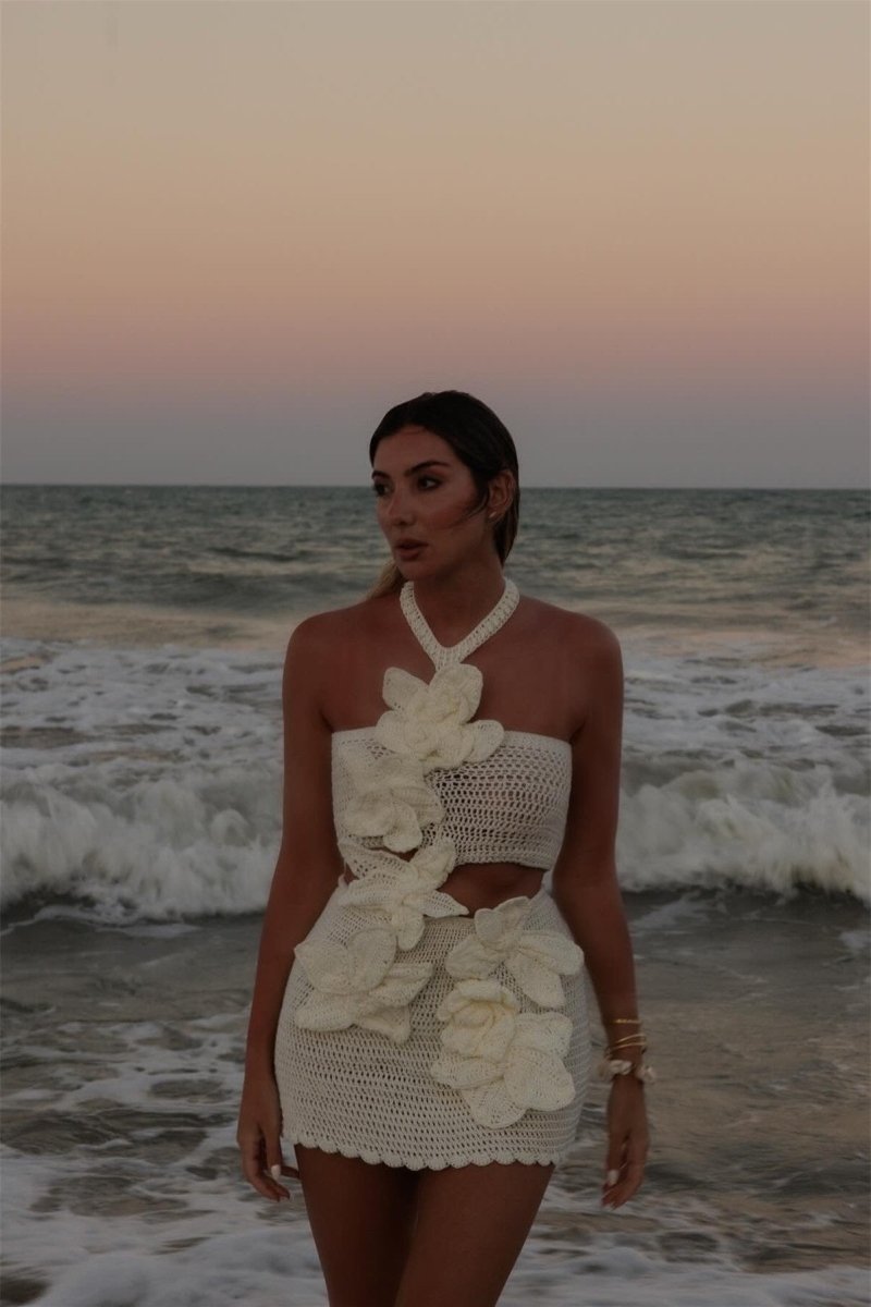 Sunset Örme Çiçekli Mini Elbise