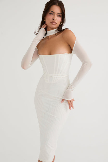 Scarlet Pulse Beyaz Midi Elbise