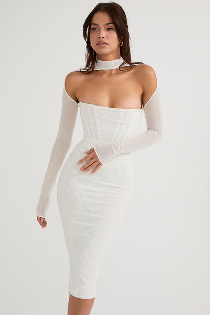 Scarlet Pulse Beyaz Midi Elbise
