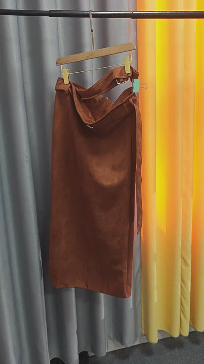 Nadine Waltz Kemerli Yüksek Bel Süet Etek