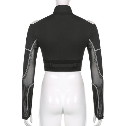 Techwear Mesh Buckle Cropped Long Top